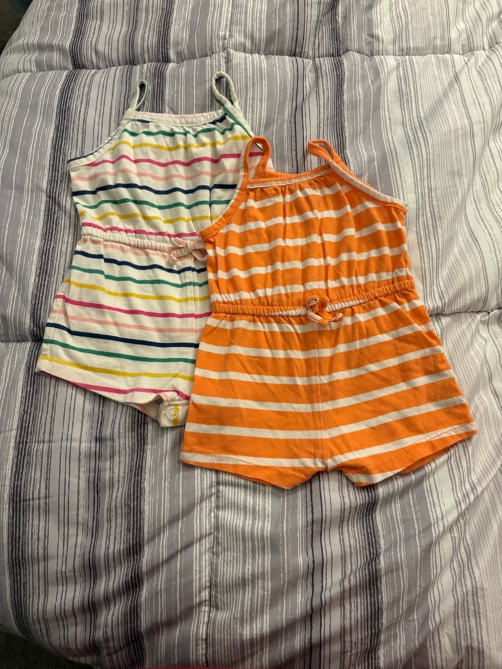 Old Navy Girls' Striped Orange & White Sleeveless Romper Set